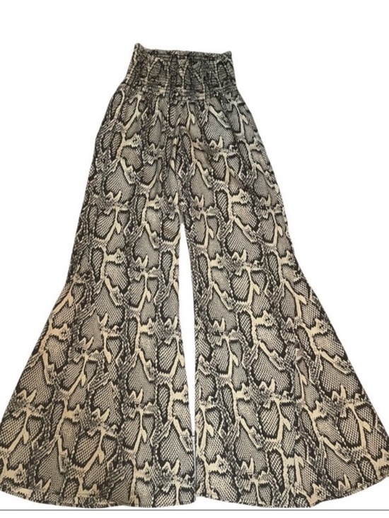 Show Me Your MuMu Pants - Show me Your Mumu Python Snake Print Wide Leg Bell Bottom Boho Pull On Pants L